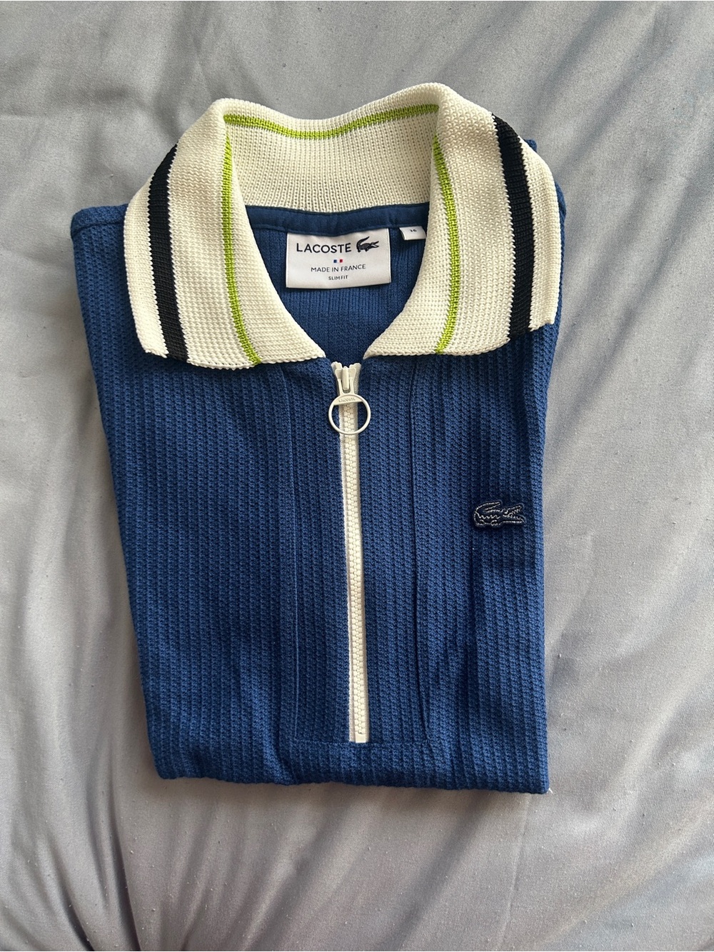 Lacoste Short Sleeve Quarter-Zip Textured Knit Top (Sz 36/ XS)